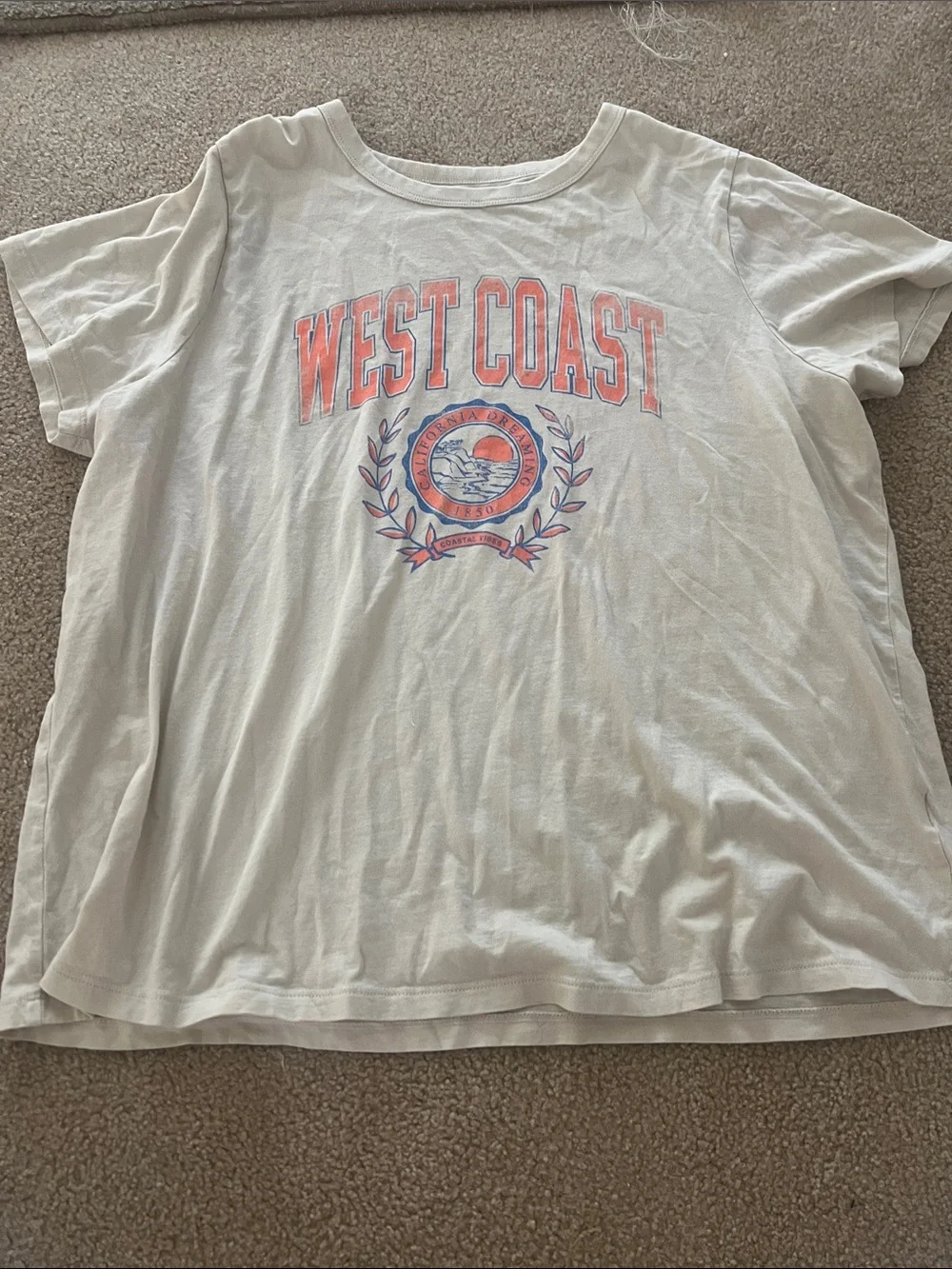 Old Navy Cream Tee with Coral and Light Blue Graphic